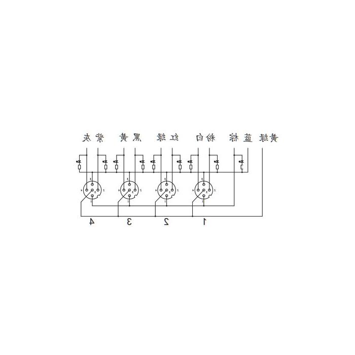 M12分线盒、双通道、PNP、4端口一体式、带LED、PUR柔性电缆、黑色护套、24P441-XXX