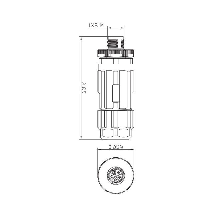 M12 5Pin、L-coded、公头直型、螺钉连接、64L021 